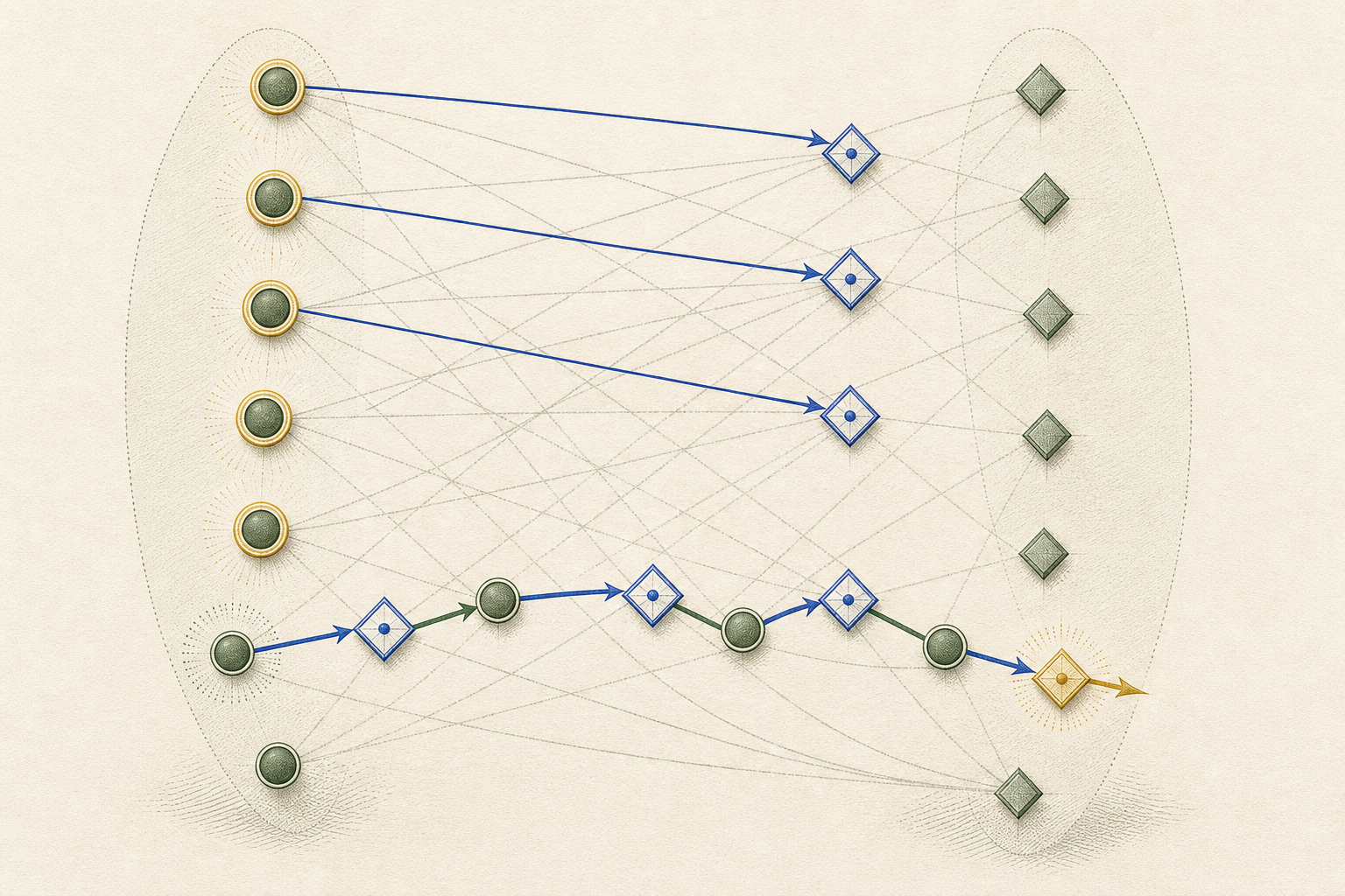 A repetition-free selector path alternates between the two shores and ends outside the maximum-degree source set.