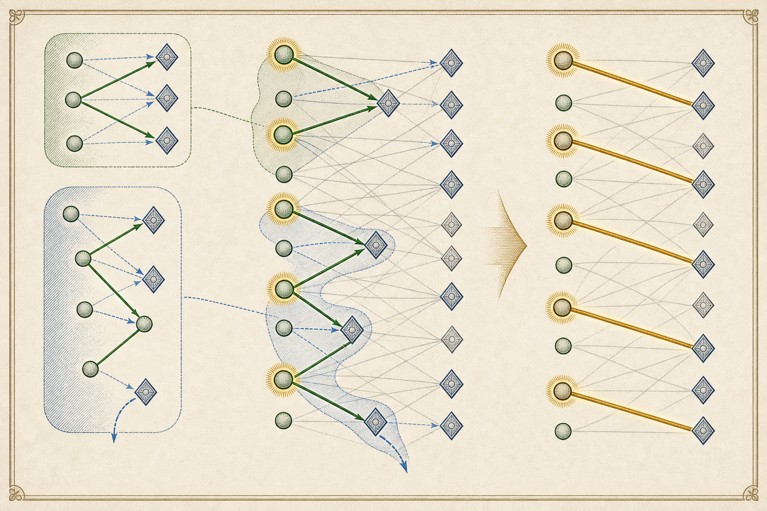 Representative finite selector paths alternate across two bipartite shores and contribute nonconflicting selected edges.