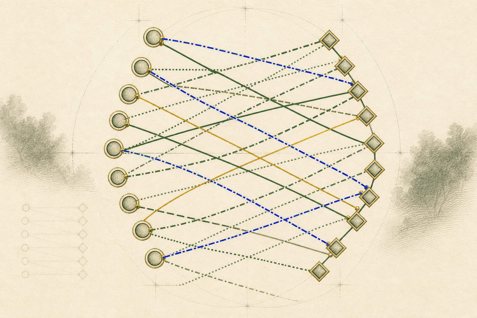 A representative bipartite graph with the remainder colored recursively and the removed matching restored in one new color.