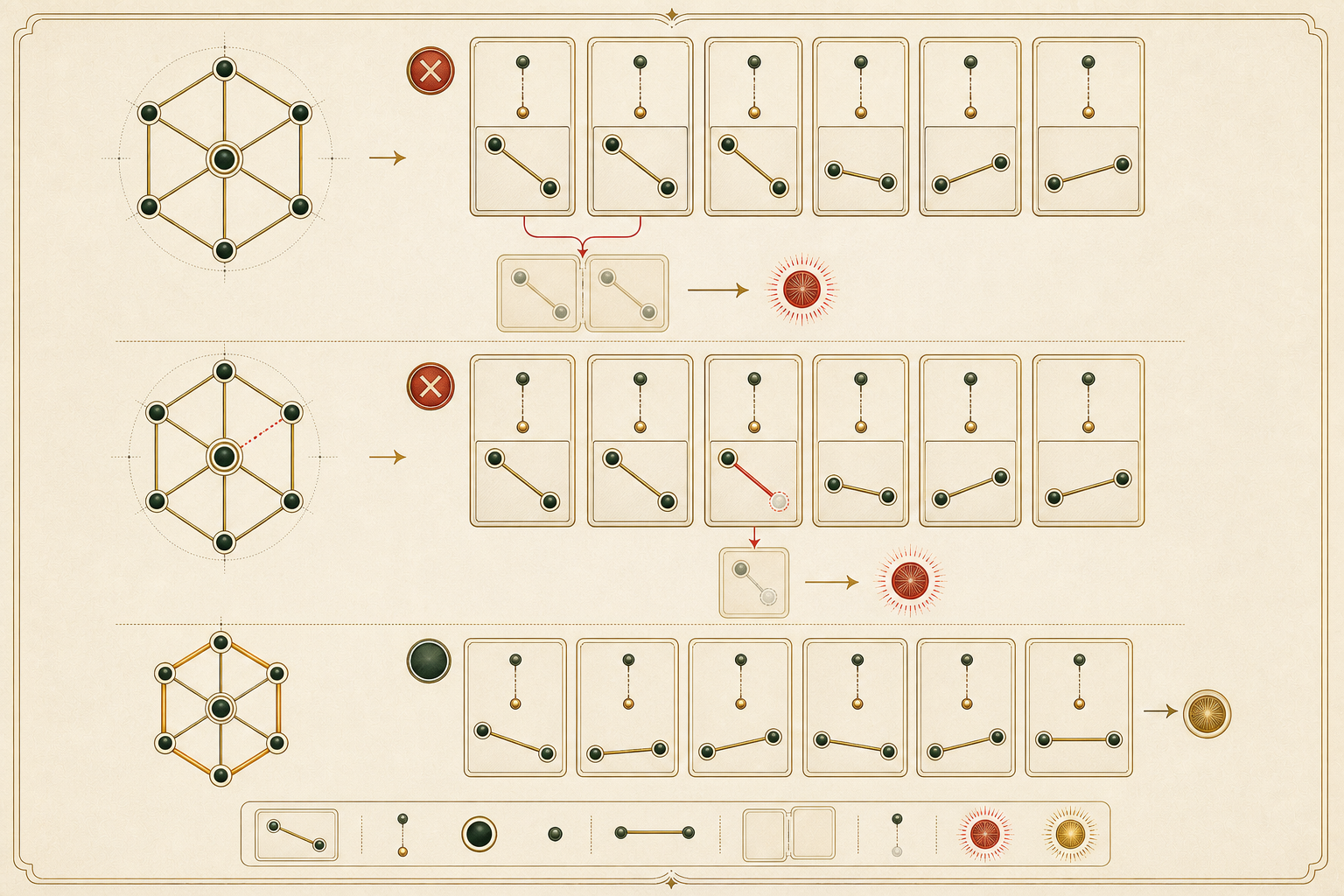 Two invalid edge-choice routes terminate: repeated columns and an edge not incident to its source.